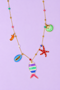 Collar cuentas multicolor sol dorado