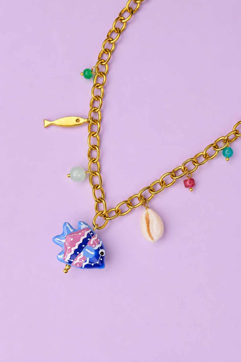 Collar cuentas rosa charms marinos